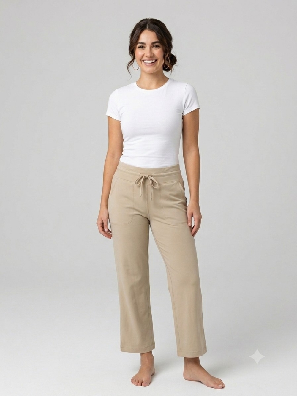 Women’s Drawstring Wide-Leg Pants in Beige